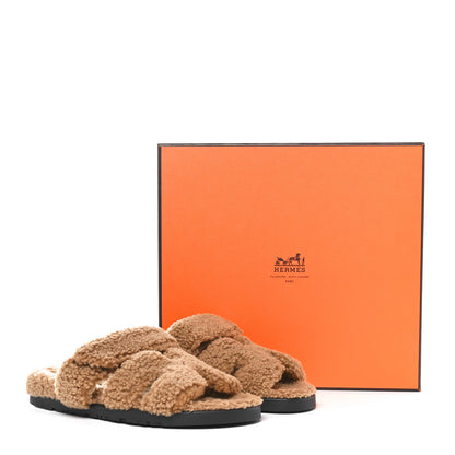 Hermes Woolskin Womens Chypre Sandals 38.5 Beige Argile 8 of 8