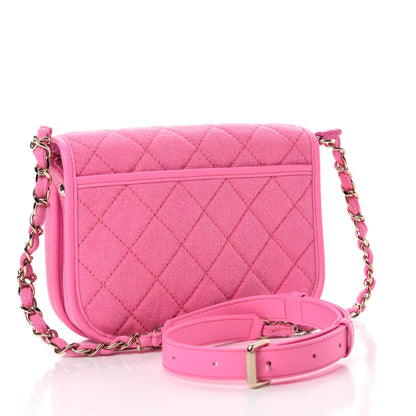 Chanel Denim Quilted Small Messenger Flap Neon Pink 4 of 18