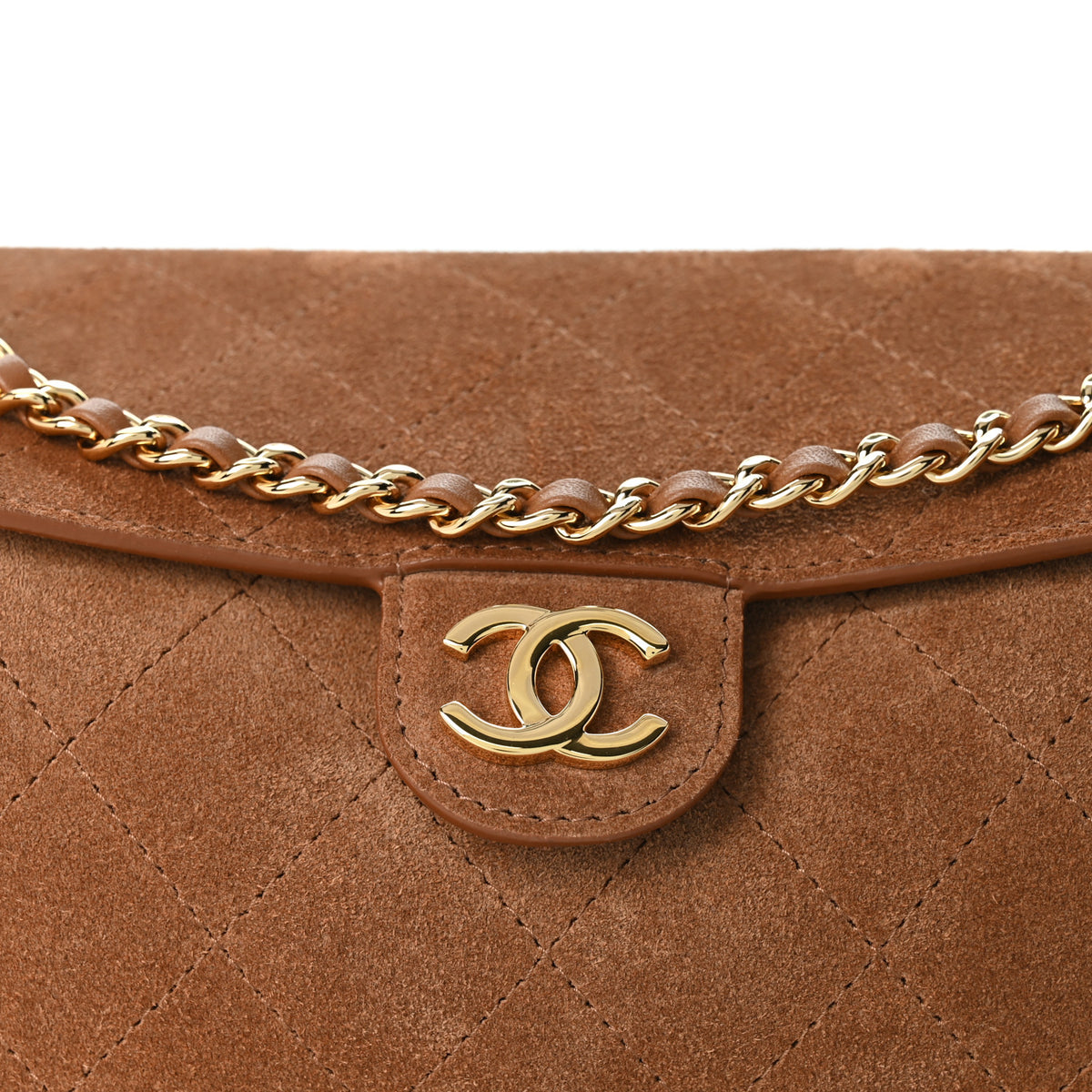 Suede Quilted Turn Around Clutch With Chain Camel