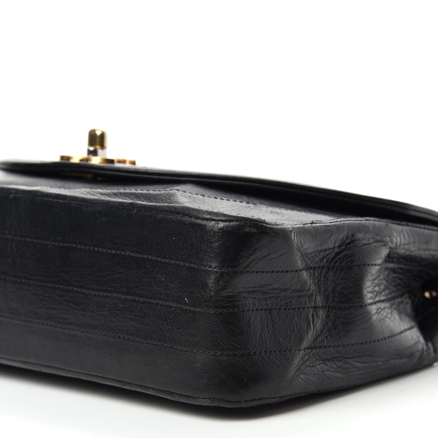 Lambskin Ribbon Quilted Small Single Flap Black