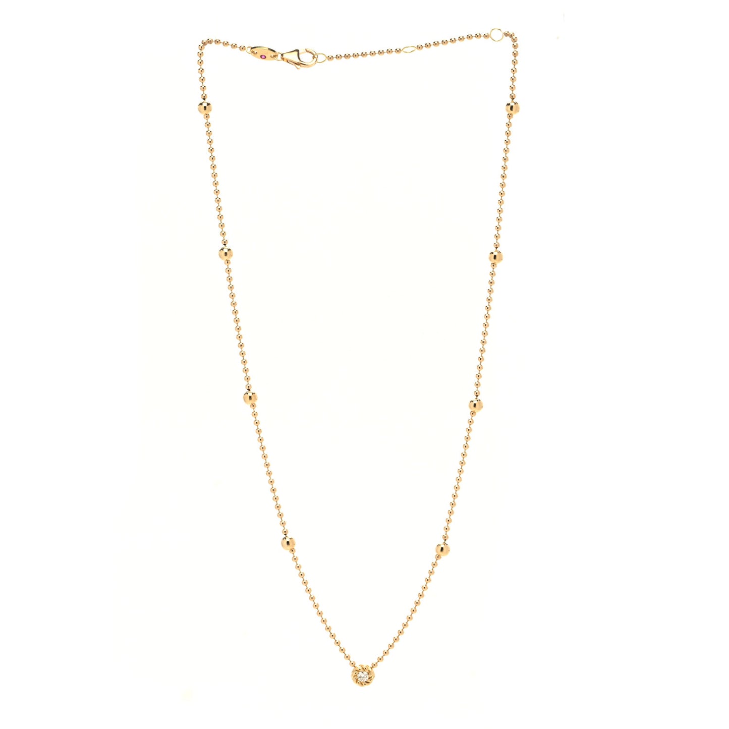 18K Yellow Gold Diamond Alternating Bead Chain Necklace