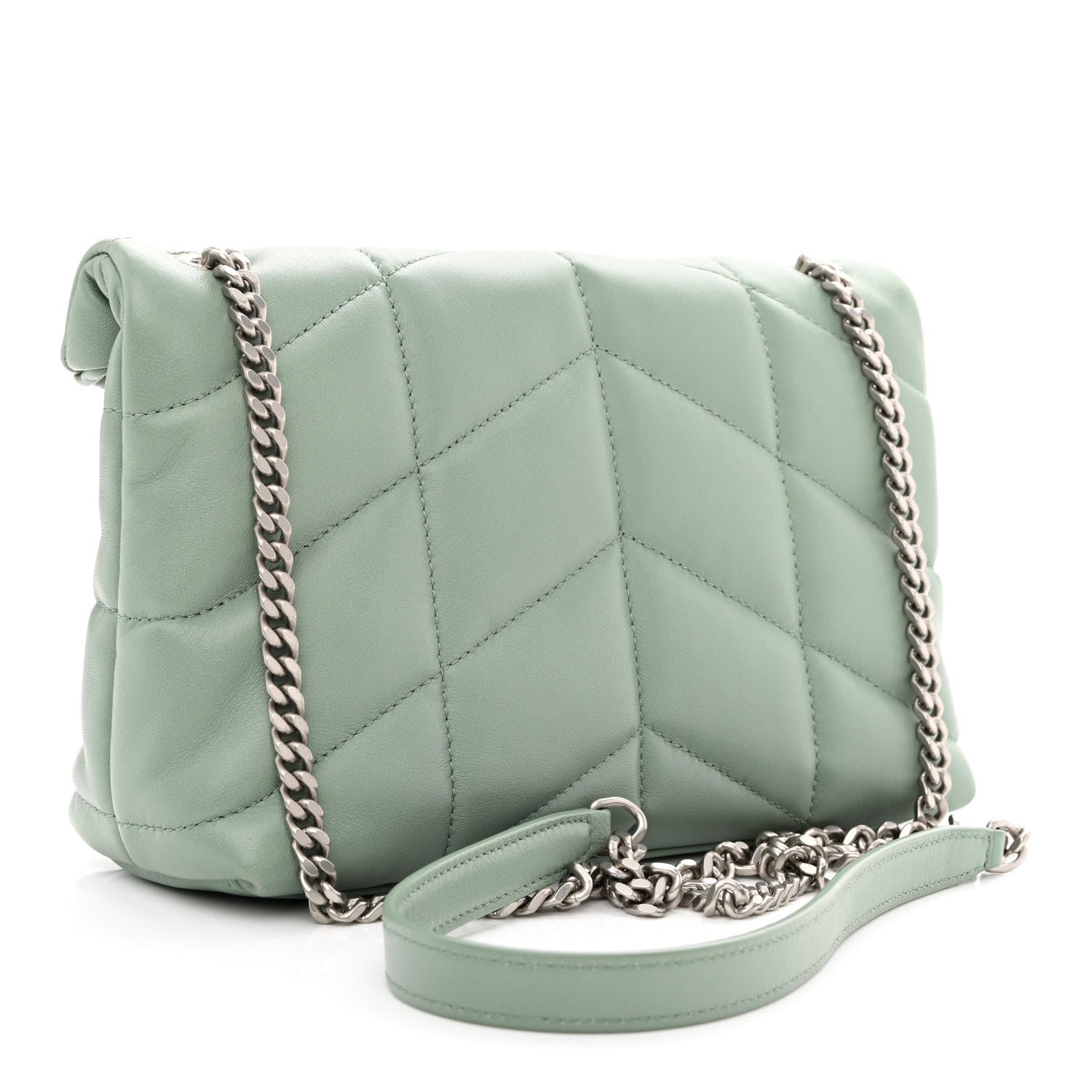 Saint Laurent Lambskin Quilted Toy Loulou Puffer Monogram Chain Satchel Mint 2 of 9