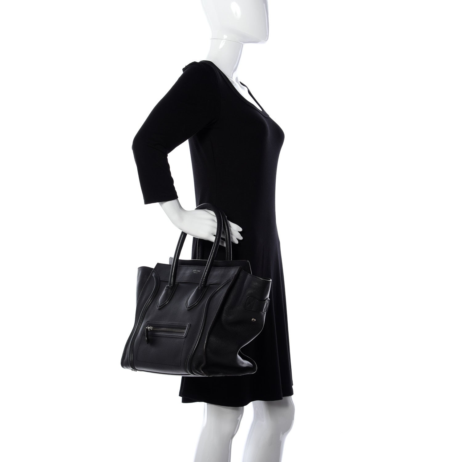 Celine Drummed Calfskin Mini Luggage Black 2 of 14