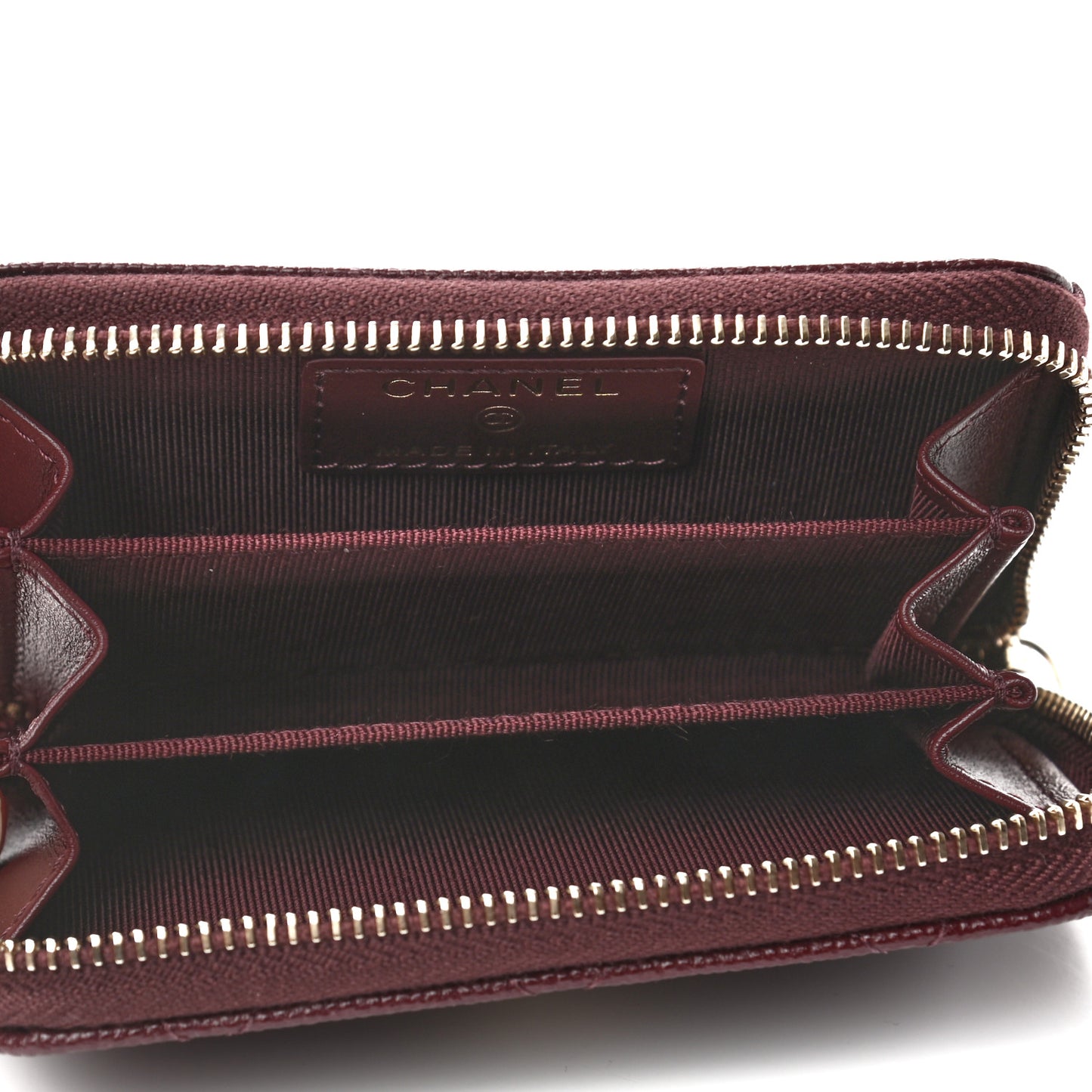 Caviar Quilted Zip Around Coin Purse Burgundy