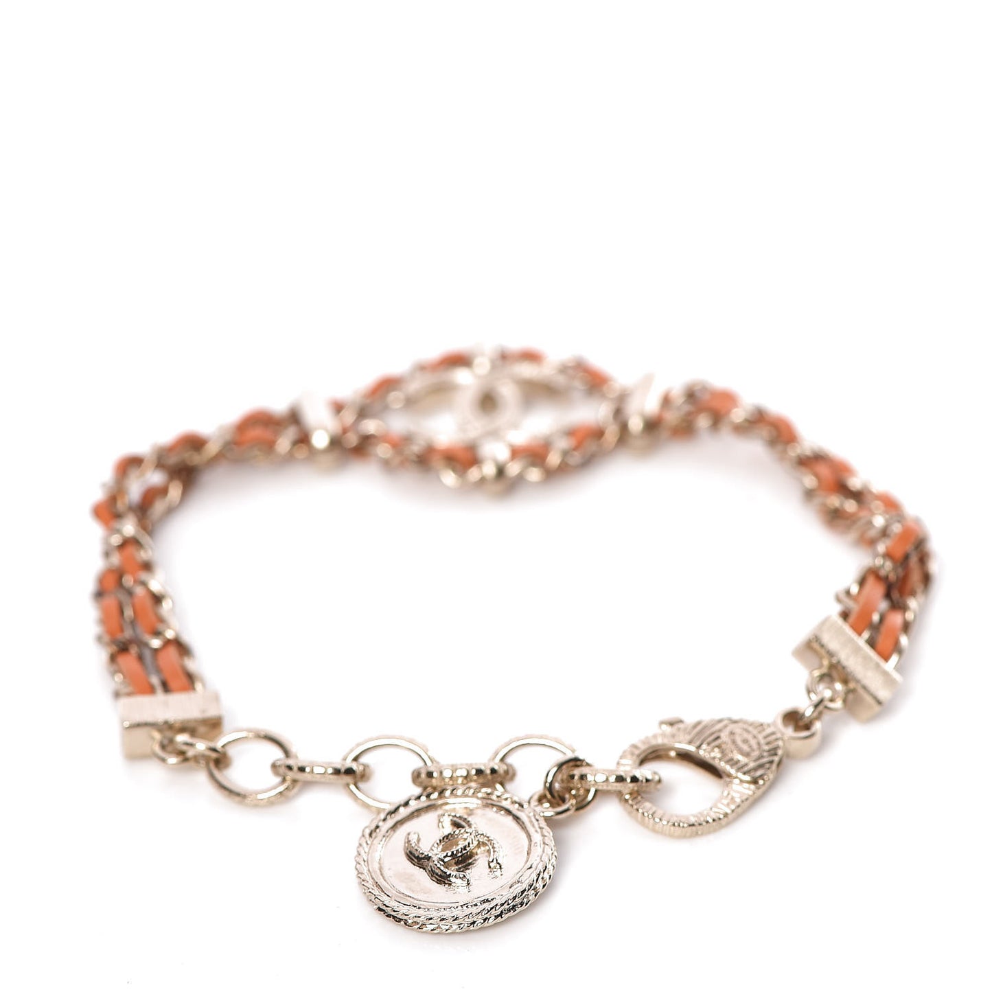 Metal Lambskin CC Chain Link Bracelet Orange