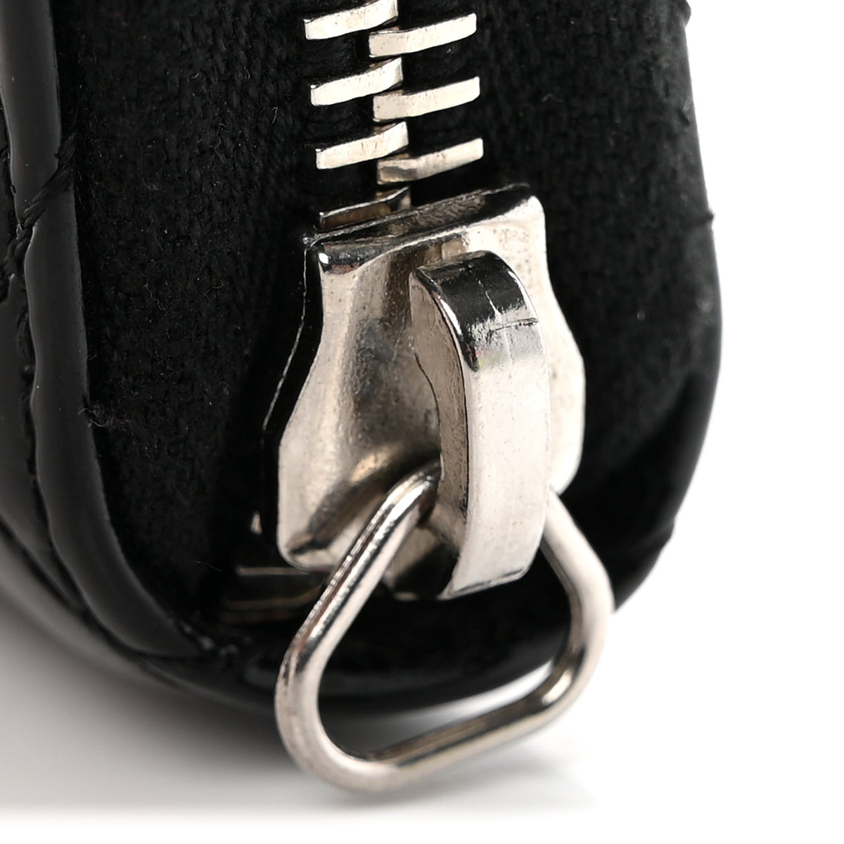 Patent Calfskin Quilted Zip Coin Purse Black