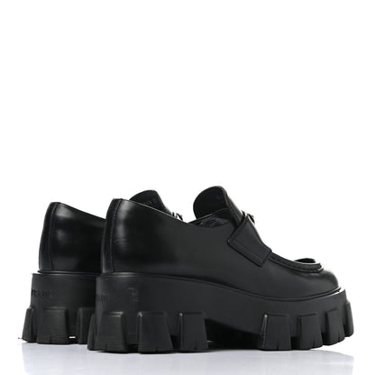 Prada Spazzolato Rois Metal Triangle Logo Monolith 55mm Loafers 37 Black 4 of 11