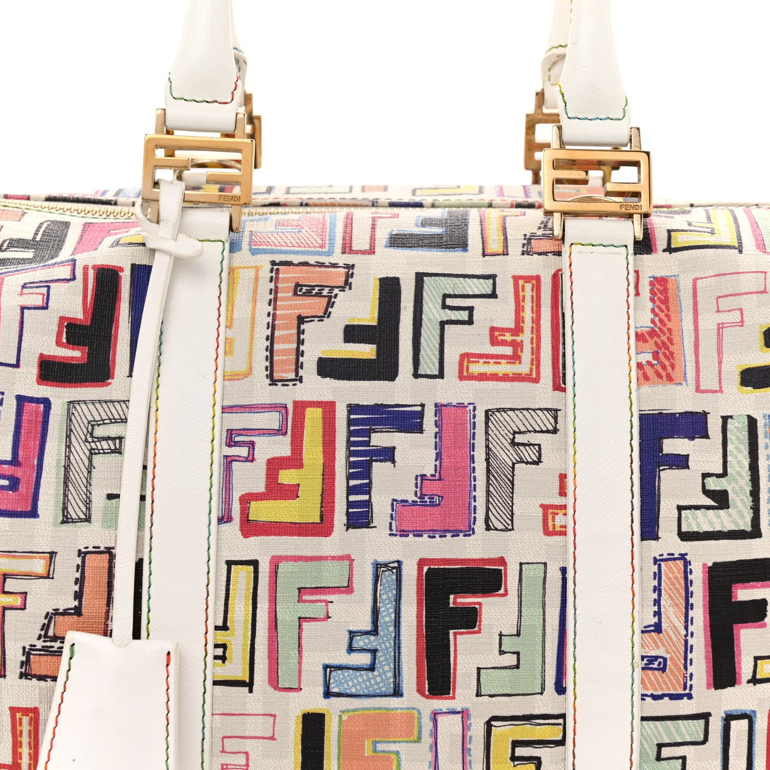 Fendi Zucca Spalmati Vitello FF Multicolor Forever Boston Multicolor White 8 of 15