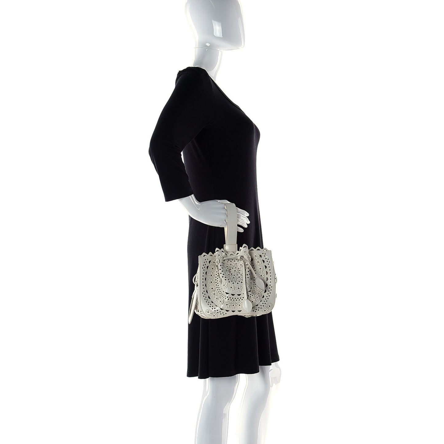 Calfskin Laser Cut Floral Studded Rose-Marie 19 Bag White