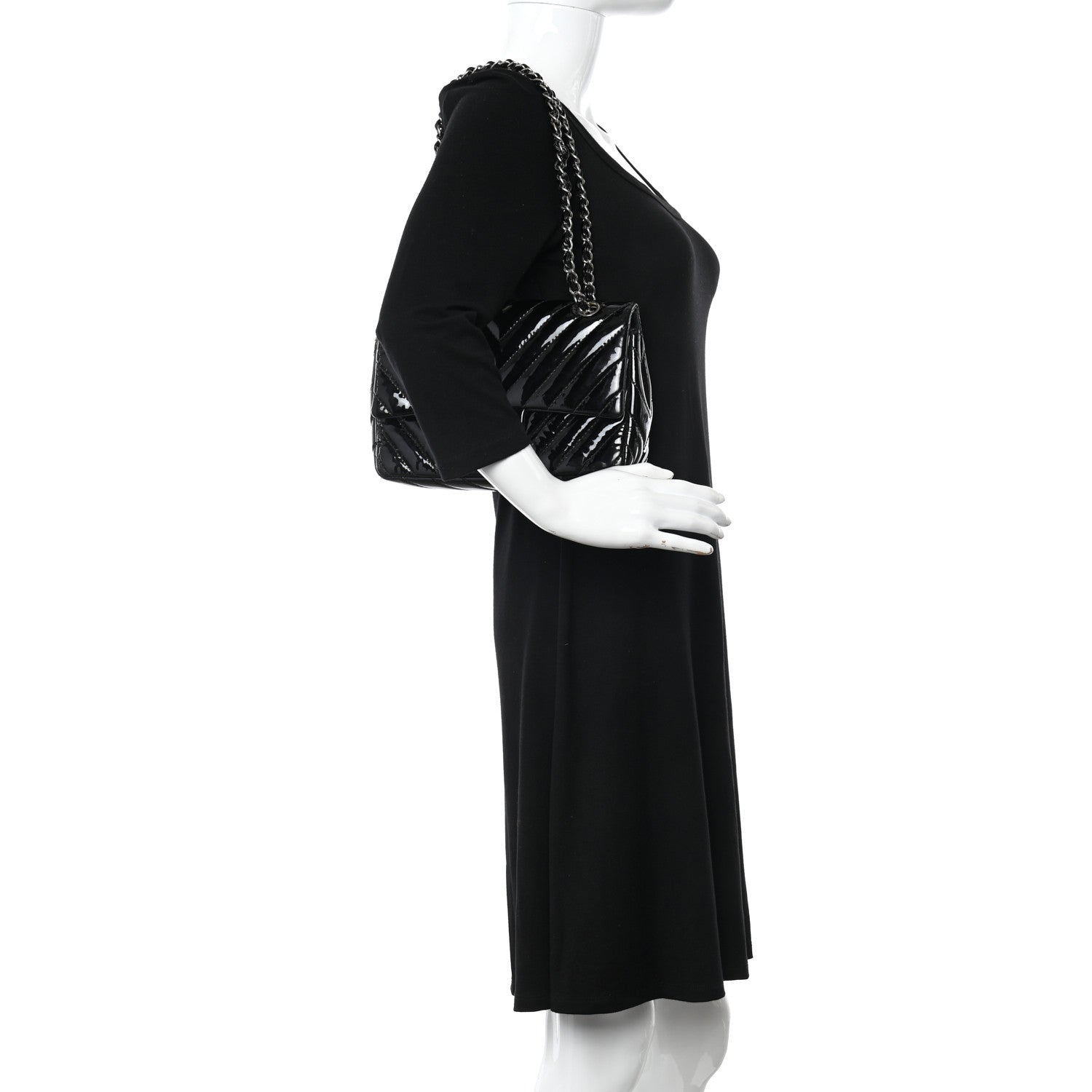 Chanel Patent Chevron Quilted Medium Single Flap Black 2 of 12