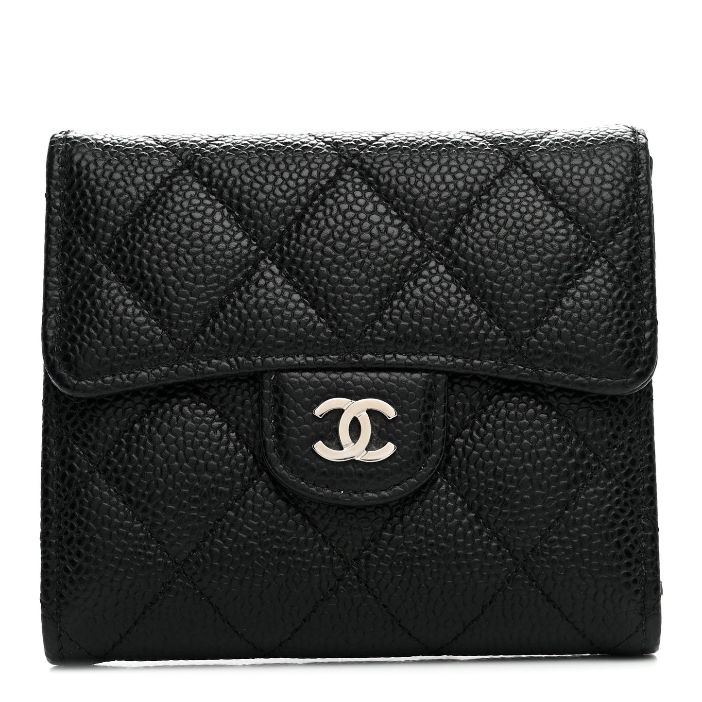Caviar Quilted Compact Flap Wallet Black