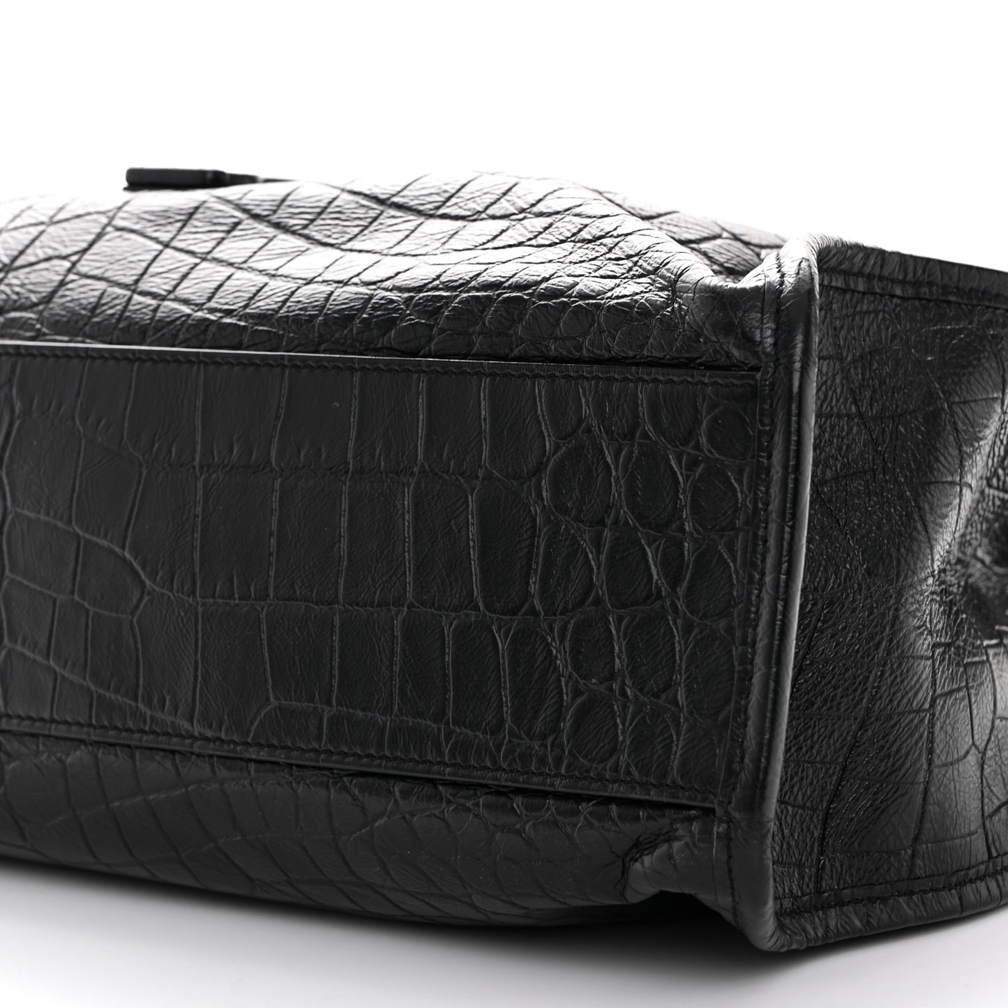 Calfskin Crocodile Embossed Monogram Medium Niki Shopping Bag Black