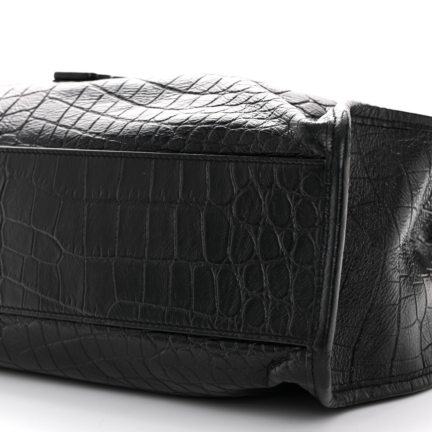 Saint Laurent Calfskin Crocodile Embossed Monogram Medium Niki Shopping Bag Black 10 of 15
