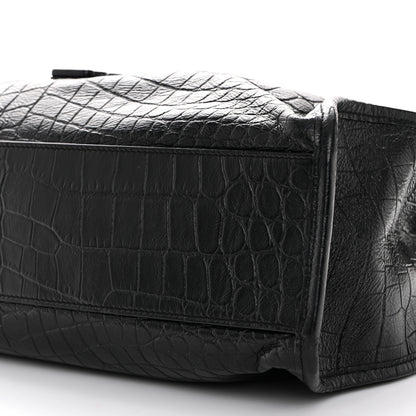 Saint Laurent Calfskin Crocodile Embossed Monogram Medium Niki Shopping Bag Black 10 of 15