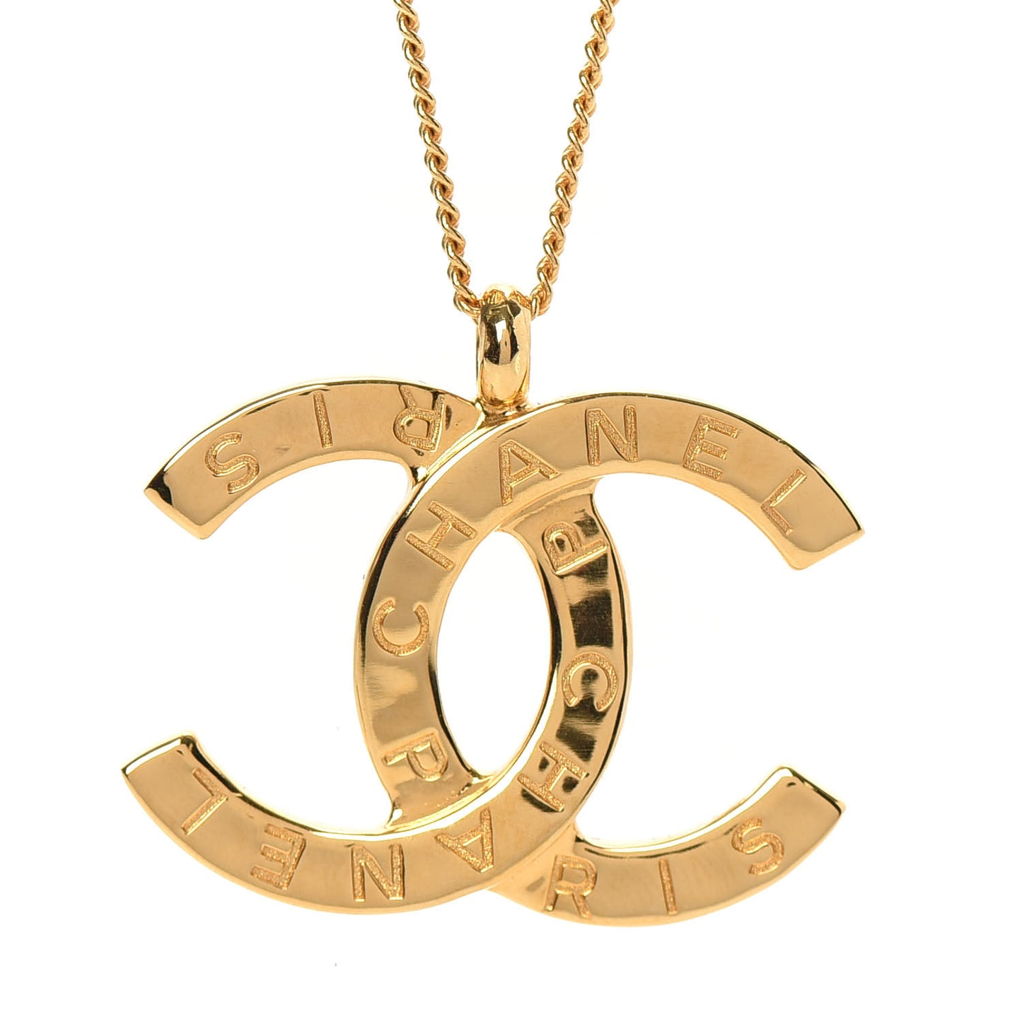 Metal CC Paris Button Necklace Gold