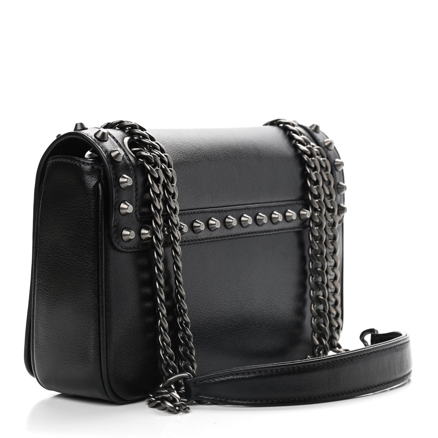 Prada Glace Calfskin Studded Crossbody Black 3 of 9