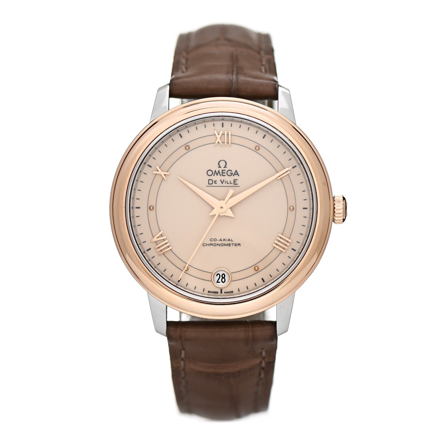 Stainless Steel 18K Red Gold Alligator 33mm De Ville Prestige Automatic Watch 424.23.33.20.09.001