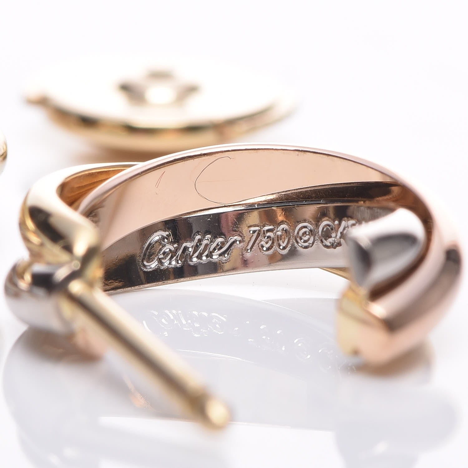 Cartier 18K Pink Yellow White Gold 13mm Trinity Hoop Earrings 5 of 8