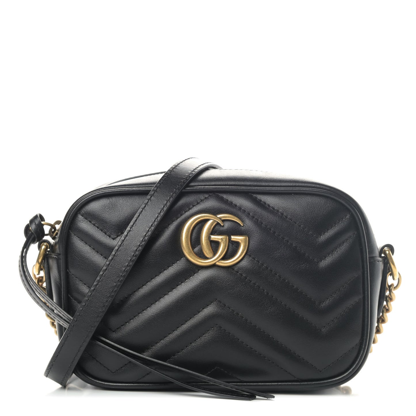 Calfskin Matelasse Mini GG Marmont Chain Shoulder Bag Black