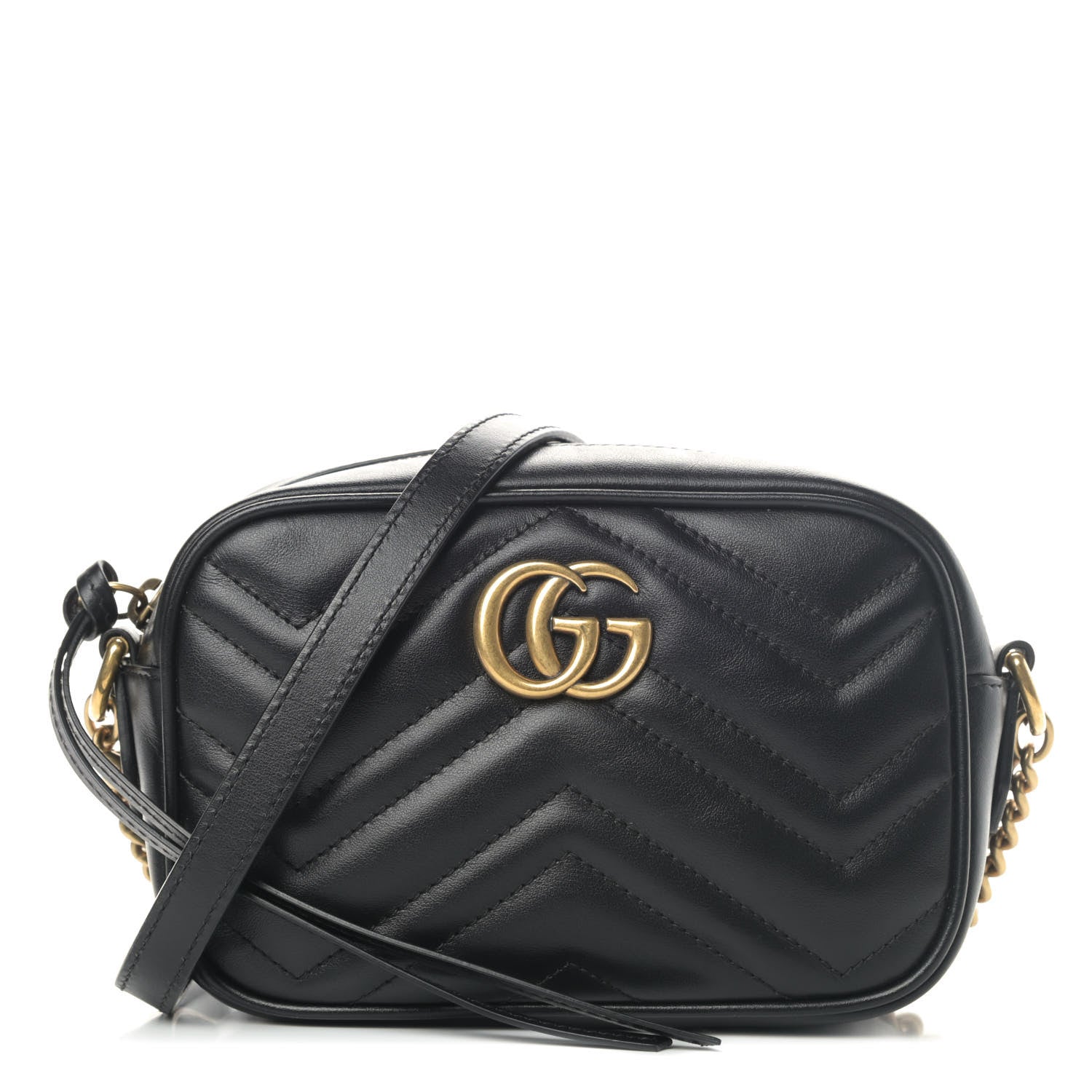 Gucci Calfskin Matelasse Mini GG Marmont Chain Shoulder Bag Black 1 of 4