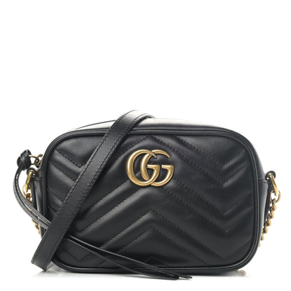 Gucci Calfskin Matelasse Mini GG Marmont Chain Shoulder Bag Black 1 of 4