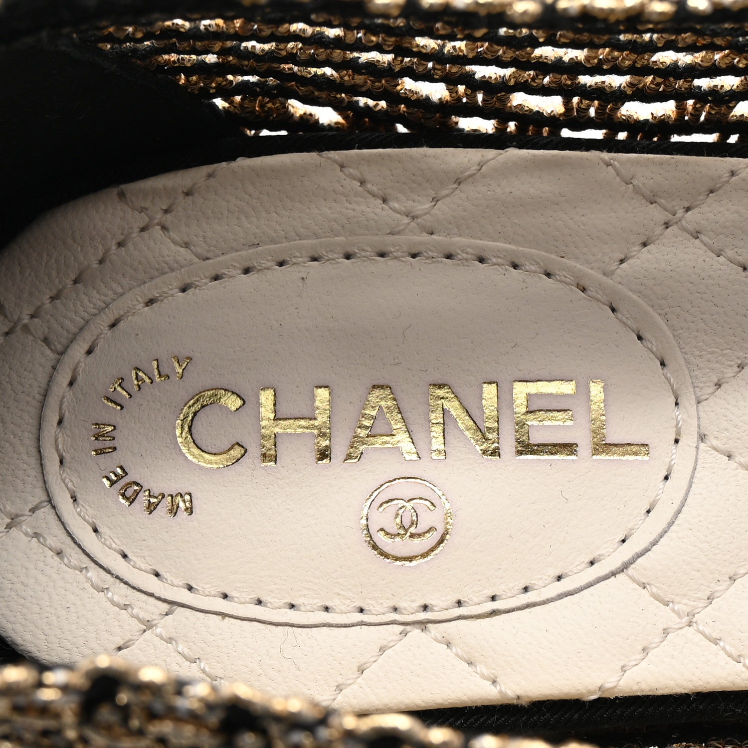 Chanel Knit Grosgrain Cap Toe CC Moccasin Loafers 36 Gold Black 8 of 9
