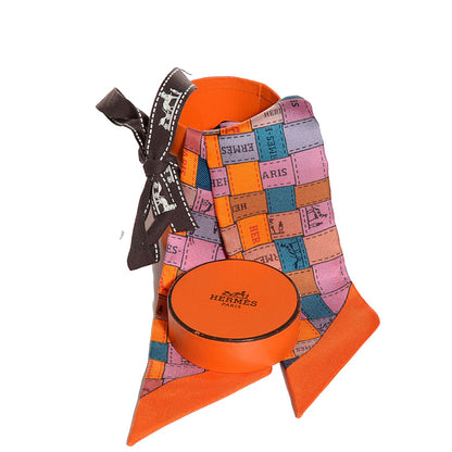 Hermes Silk Bolduc Au Carre Twilly Orange Vieux Rose Bleu 5 of 5