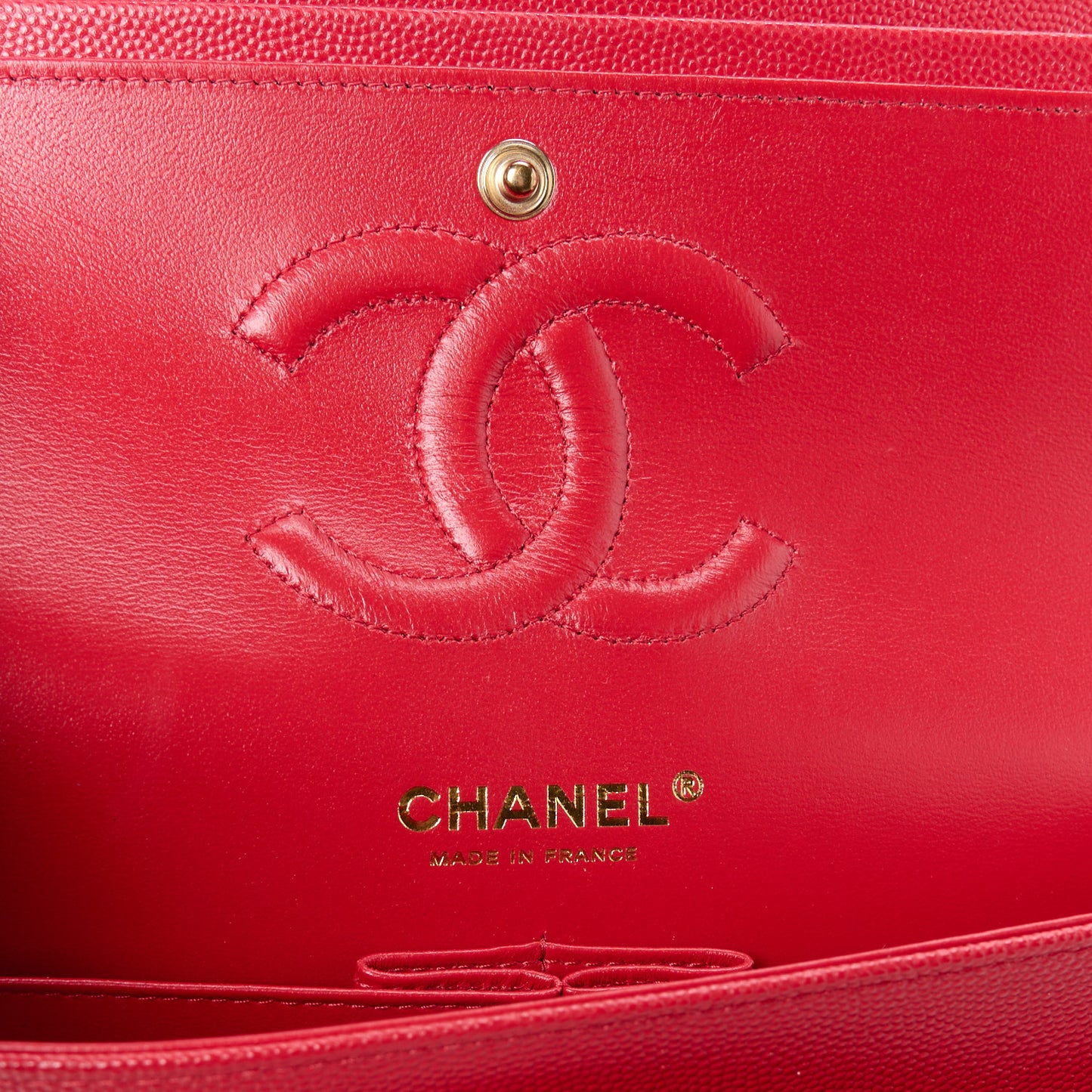 Caviar Quilted Medium Double Flap Red