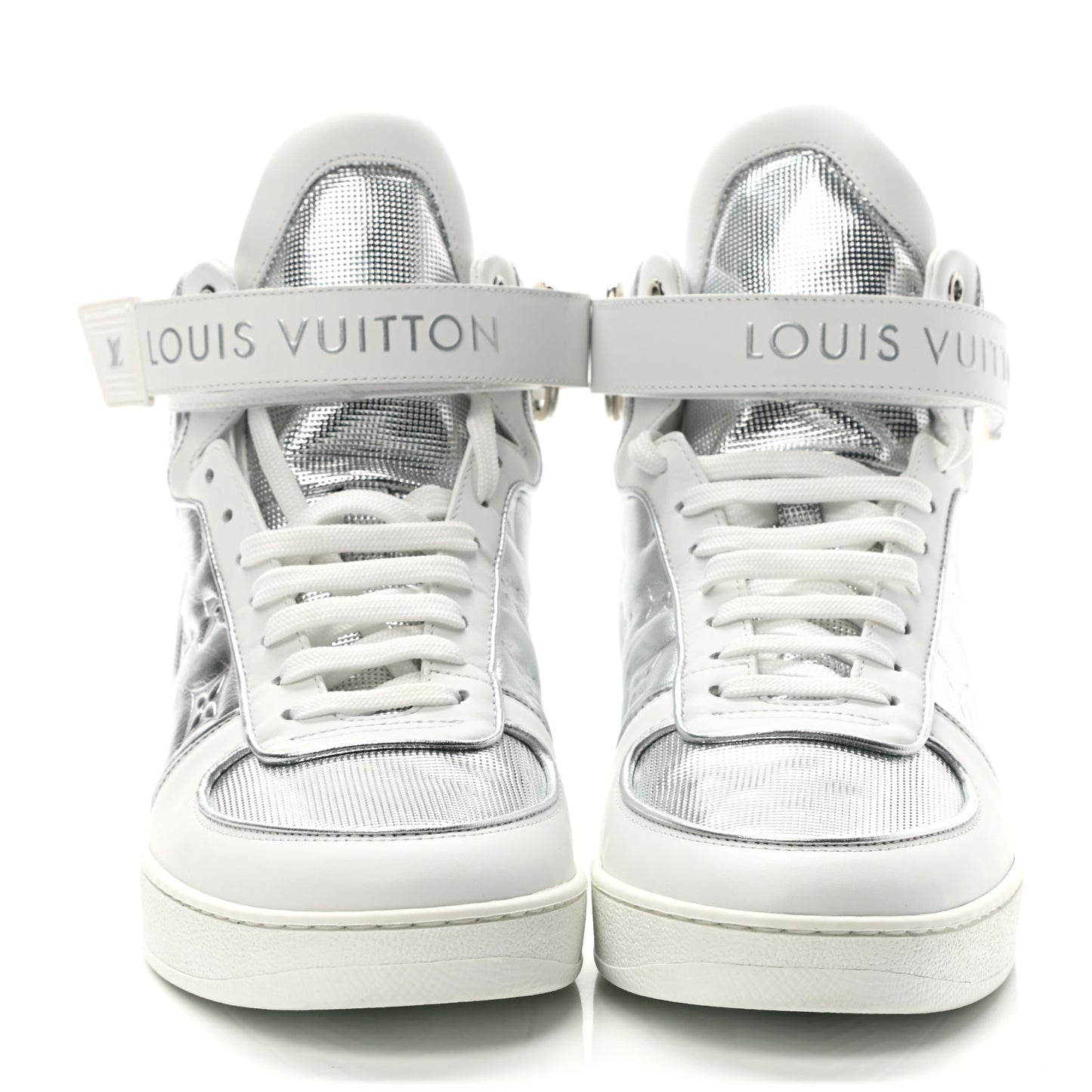 Metallic Calfskin Embossed Monogram Boombox Sneakers 39 White Silver