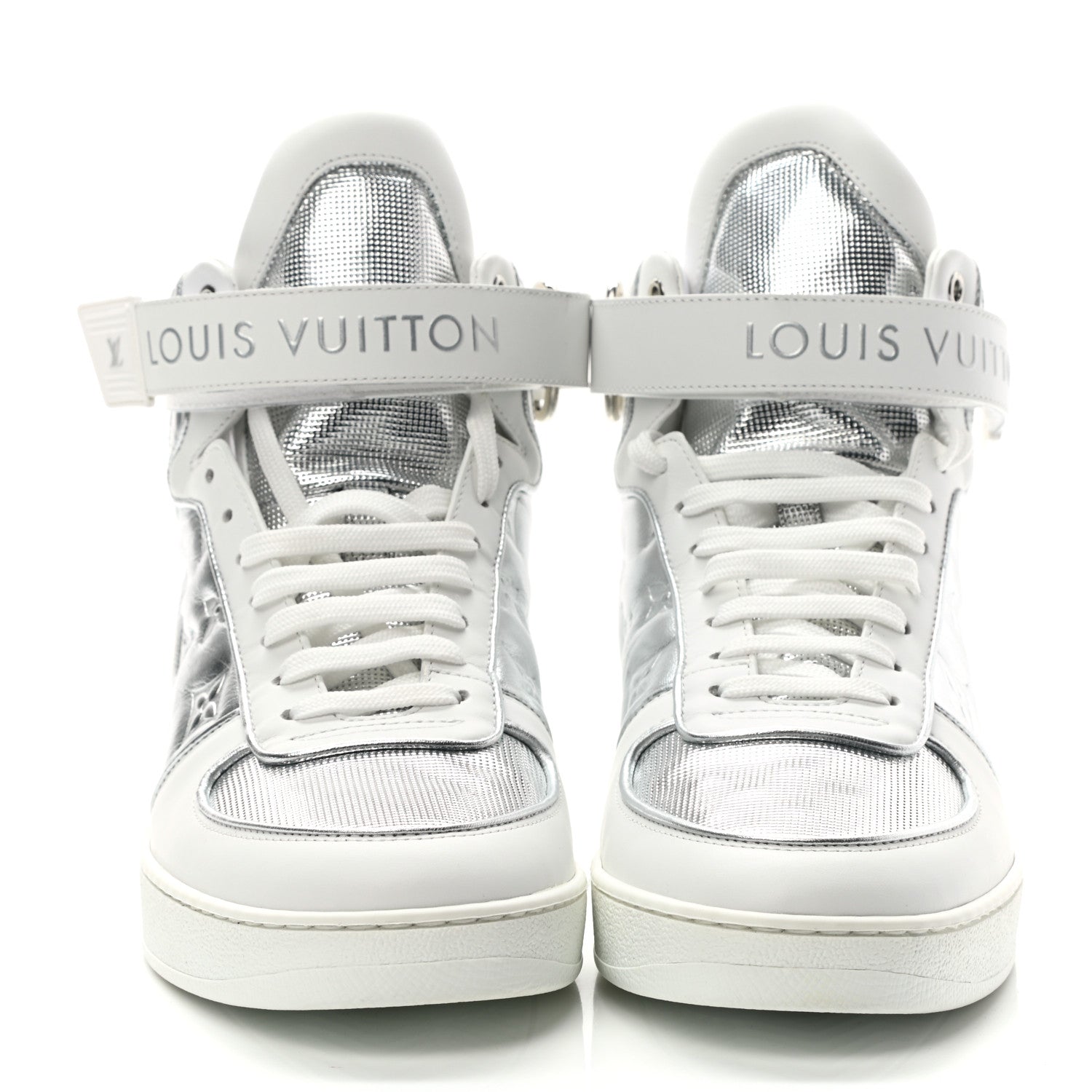 Louis Vuitton Metallic Calfskin Embossed Monogram Boombox Sneakers 39 White Silver 2 of 10