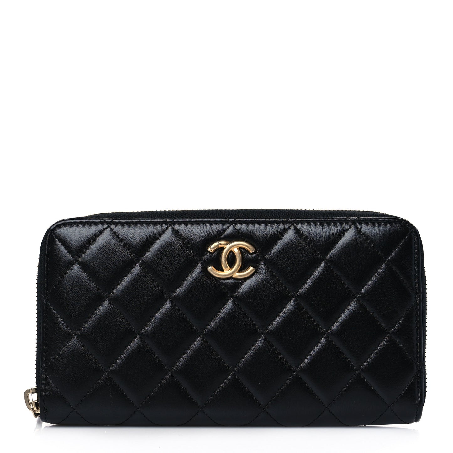 Lambskin Quilted Large Gusset Zip Around Wallet Black