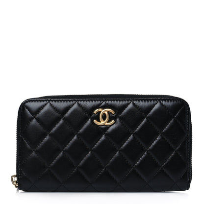 Chanel Lambskin Quilted Large Gusset Zip Around Wallet Black 1 of 8