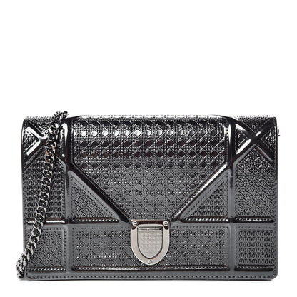 Christian Dior Metallic Patent Micro-Cannage Diorama Wallet on Chain Pouch Black 1 of 9
