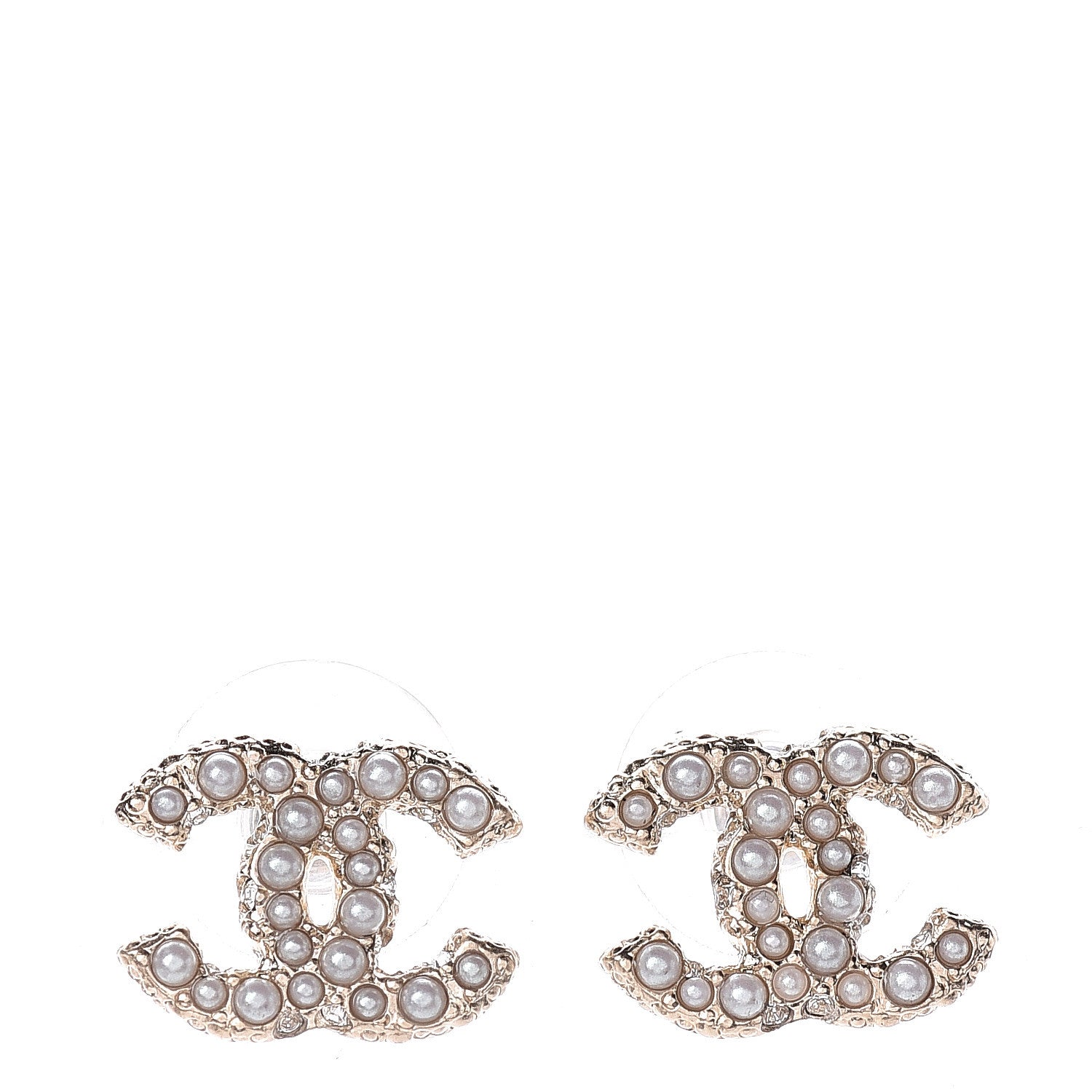 Chanel Metal Graduated Pearl Crystal CC Earrings Light Gold 1 of 4