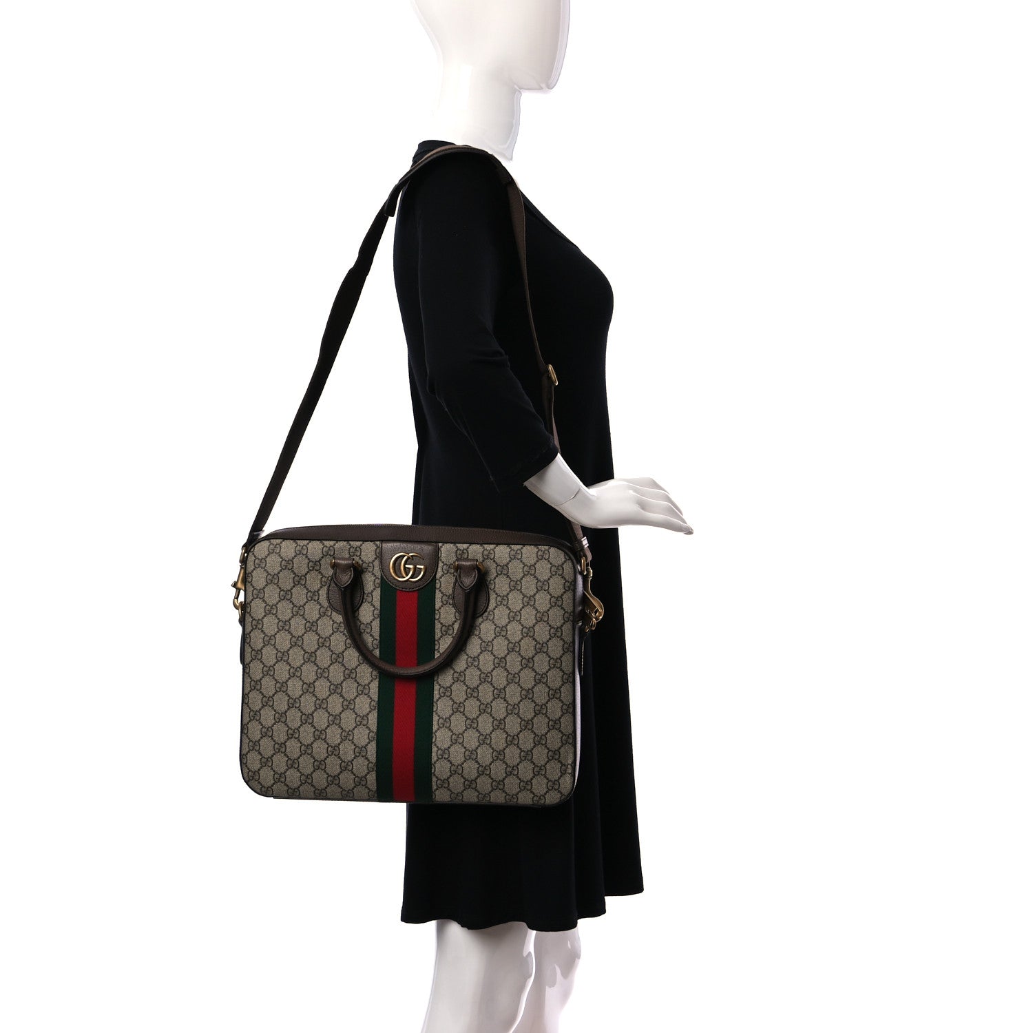 Gucci GG Supreme Monogram Textured Calfskin Web Medium Ophidia Briefcase Beige Ebony New Acero 2 of 10