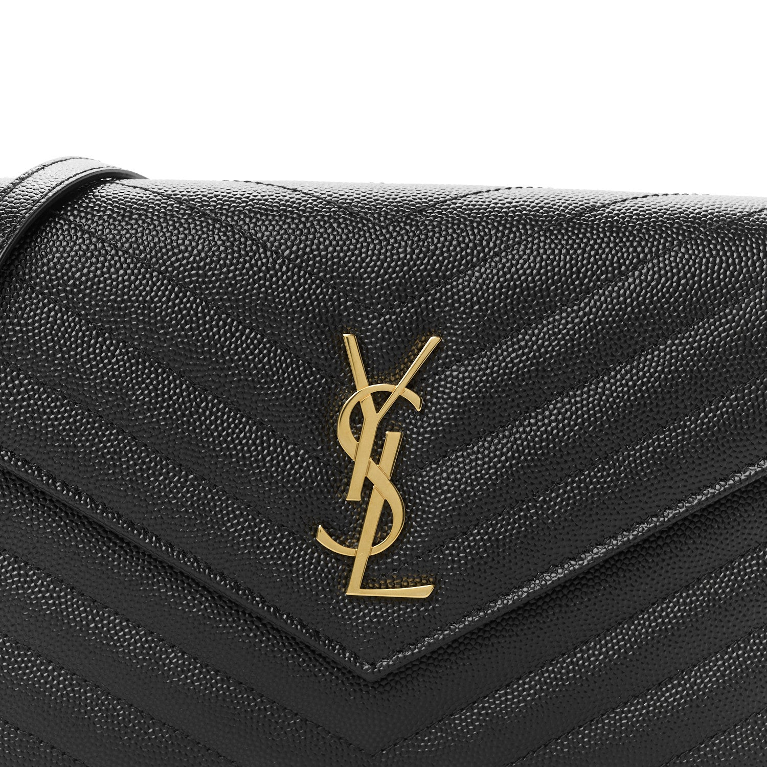 Saint Laurent Grain De Poudre Matelasse Chevron Monogram Envelope Chain Wallet Black 8 of 10