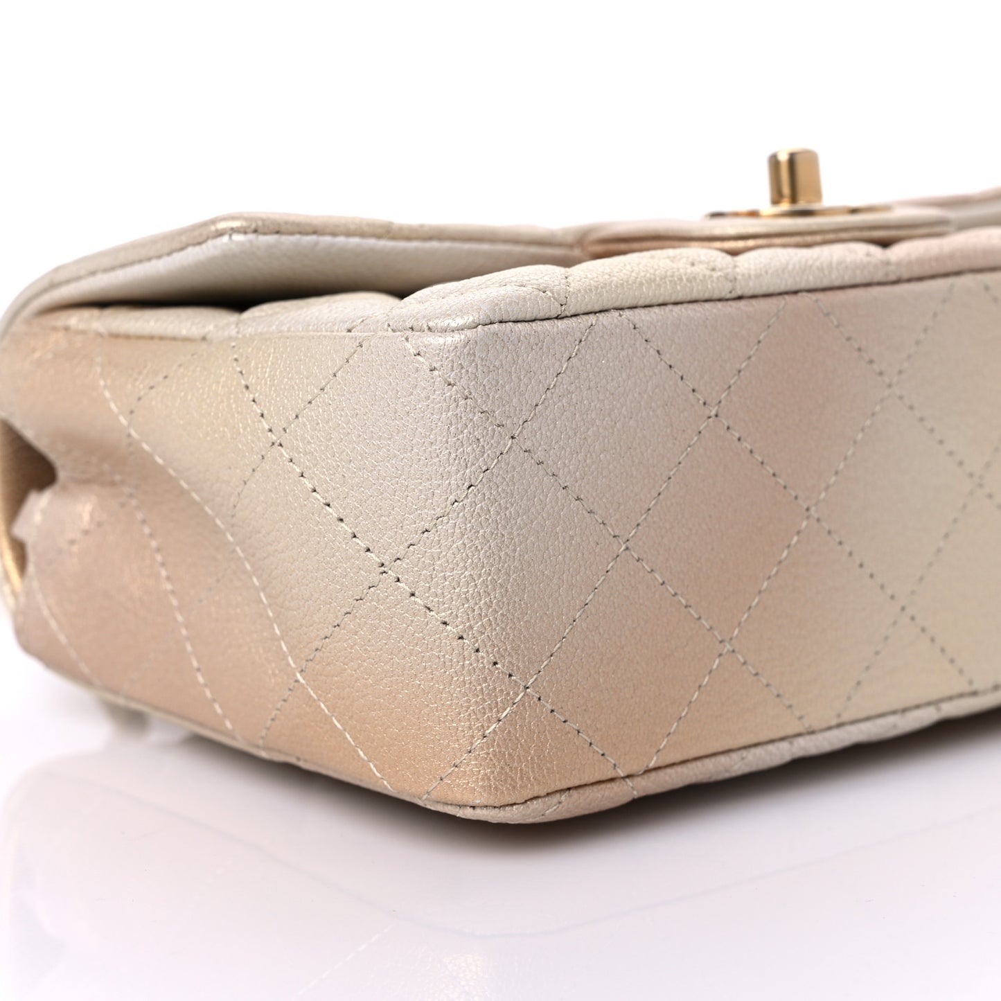 Metallic Goatskin Quilted Mini Rectangular Flap Gold