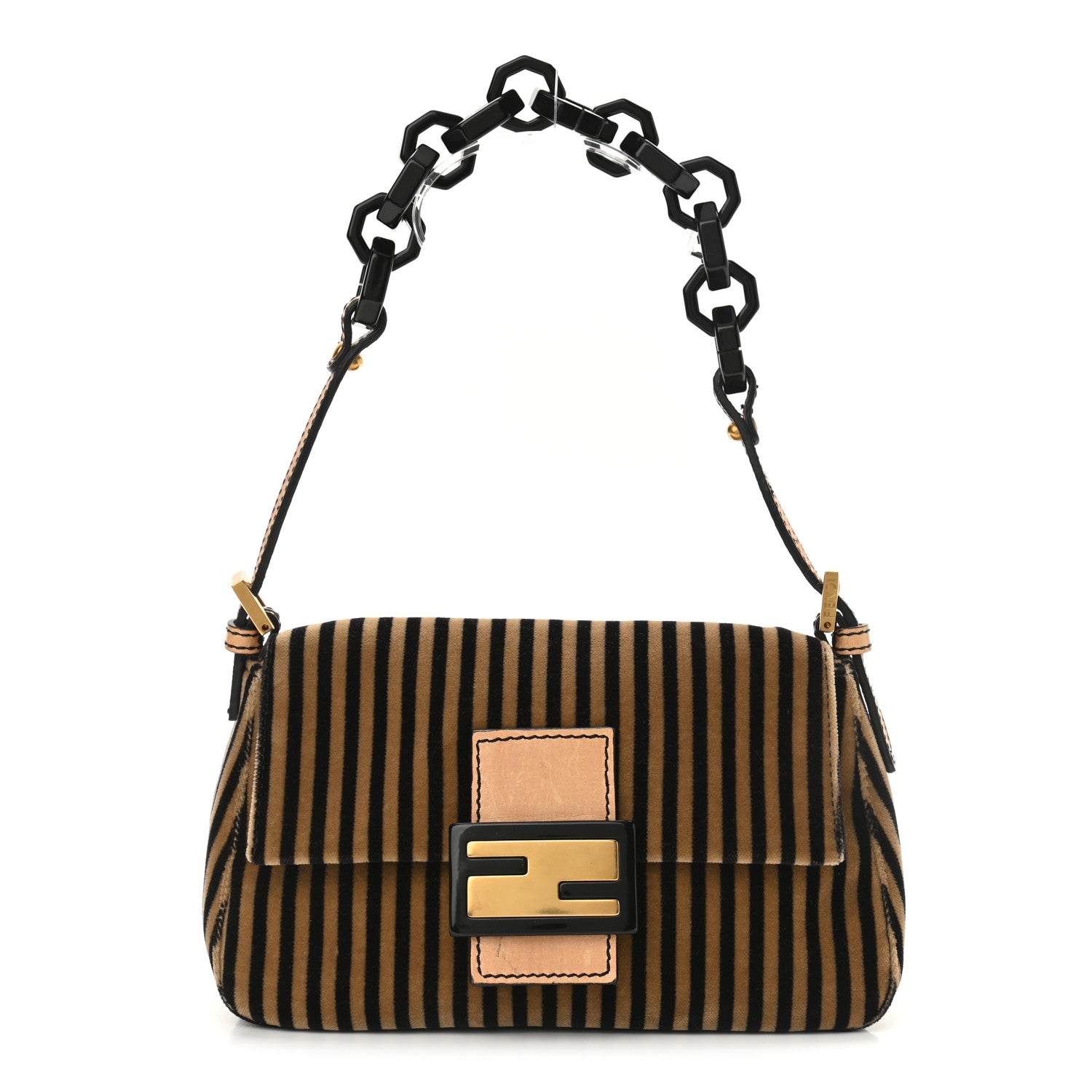 Fendi Velvet Striped Mini Mama Black Beige 1 of 12