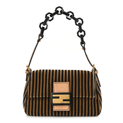 Fendi Velvet Striped Mini Mama Black Beige 1 of 12