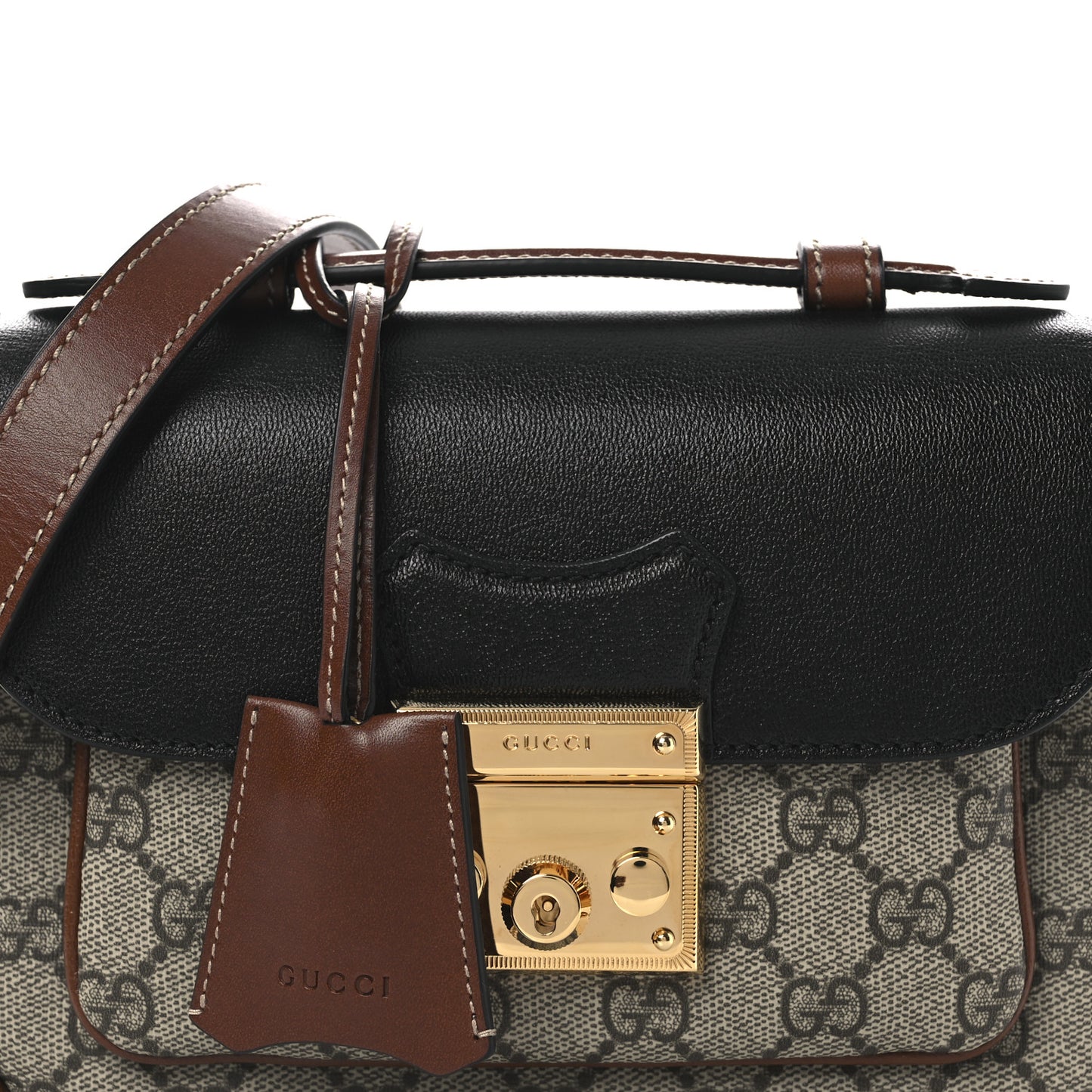 GG Supreme Monogram New Sakai Lux Calfskin Mini Padlock Flap Pocket Shoulder Bag Beige Ebony Black Cuir