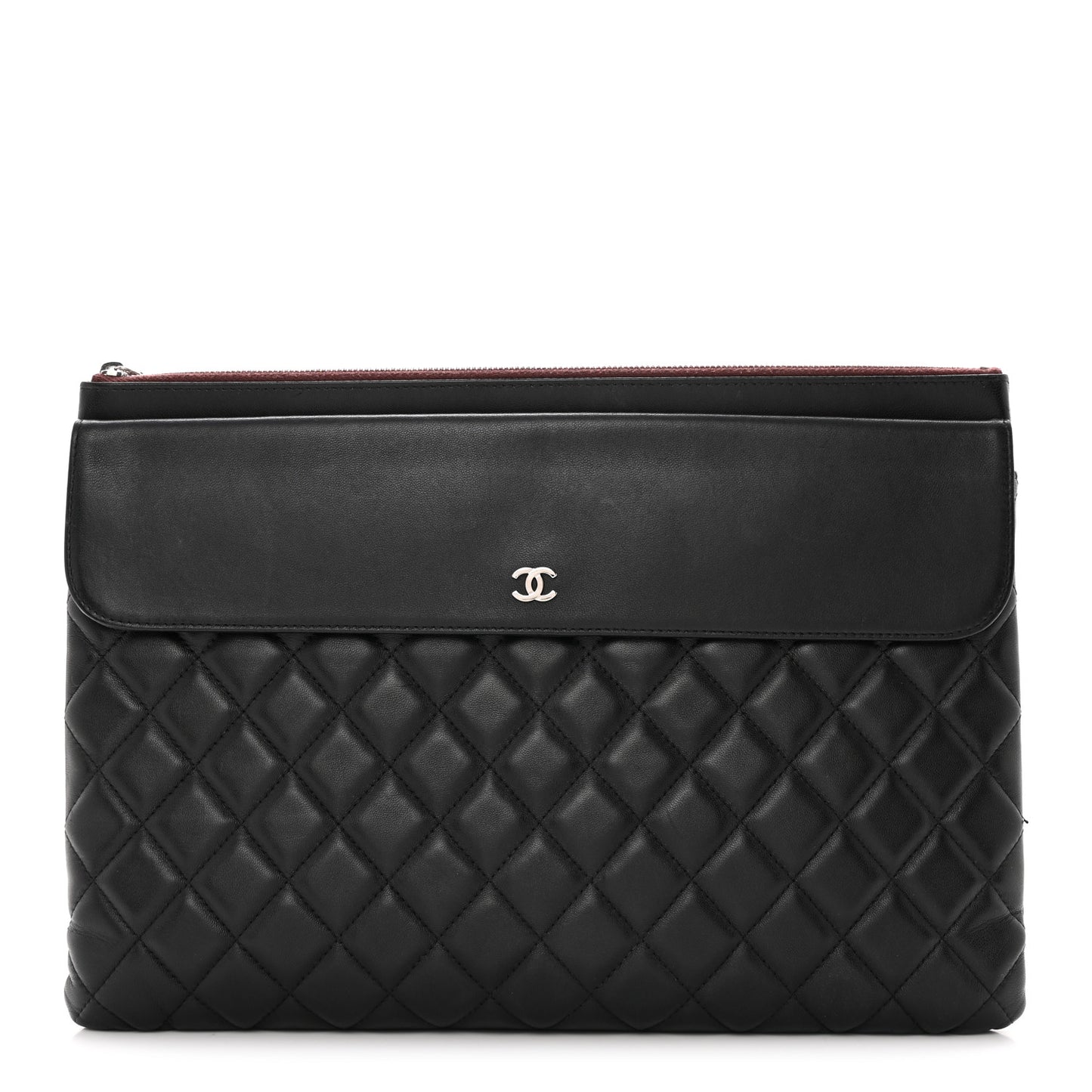 Lambskin Quilted Large Flap Cosmetic Case Black