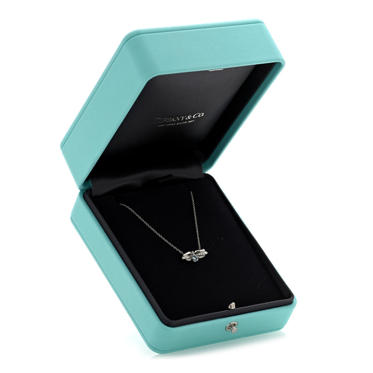 Platinum Diamond Aquamarine Paper Flowers Firefly Pendant Necklace