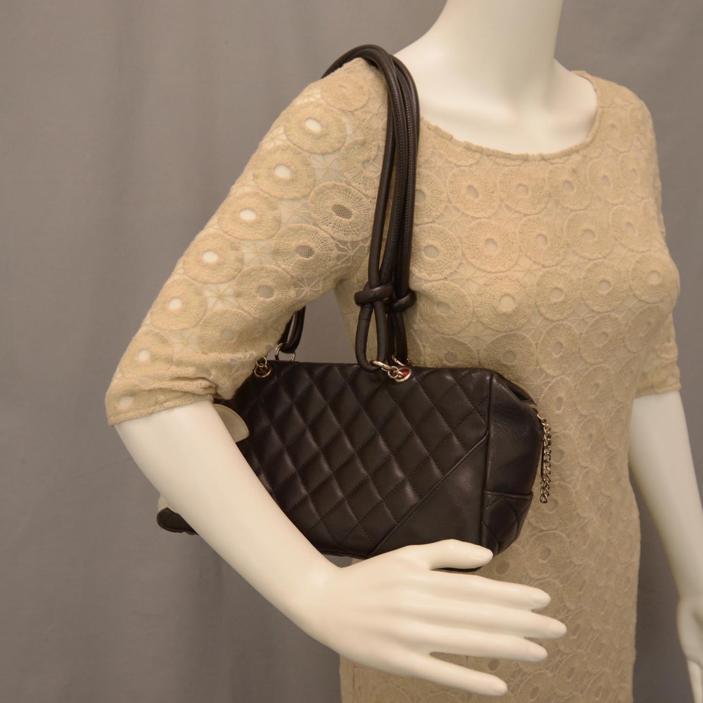 Calfskin Quilted Large Cambon Bowler Black White