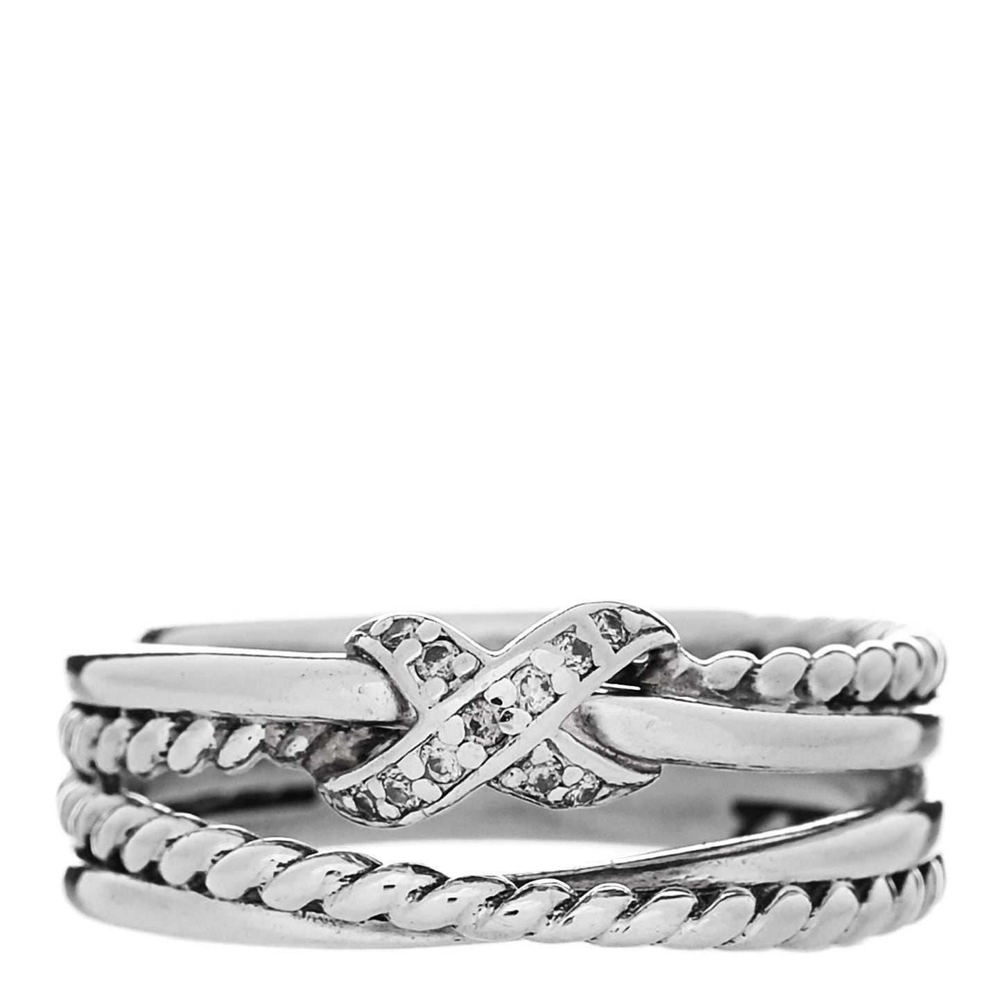 Sterling Silver Diamond X Crossover Ring 53 6.25