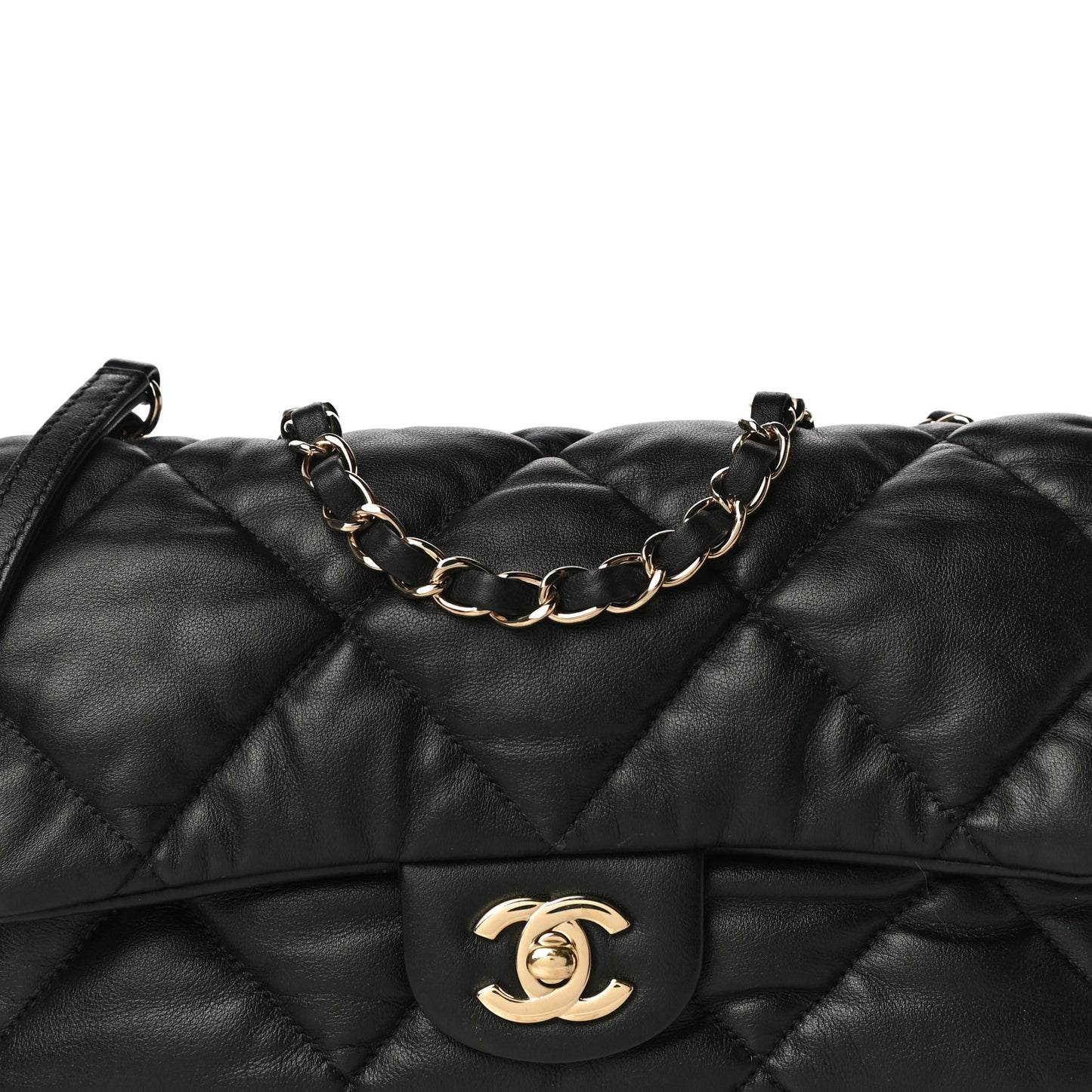 Calfskin Quilted Medium Bubbly Flap Black