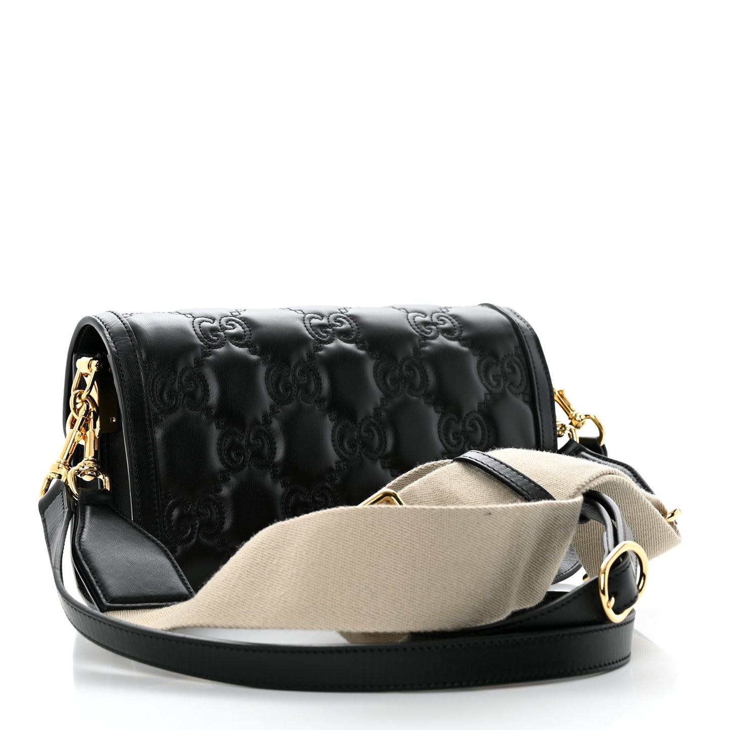 Calfskin GG Matelasse Small Flap Shoulder Bag Black Natural