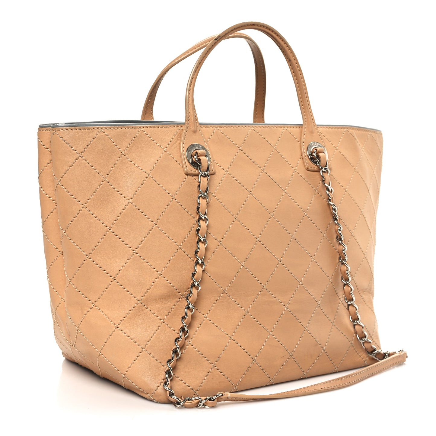 Calfskin Stitched Large Shopping Tote Beige