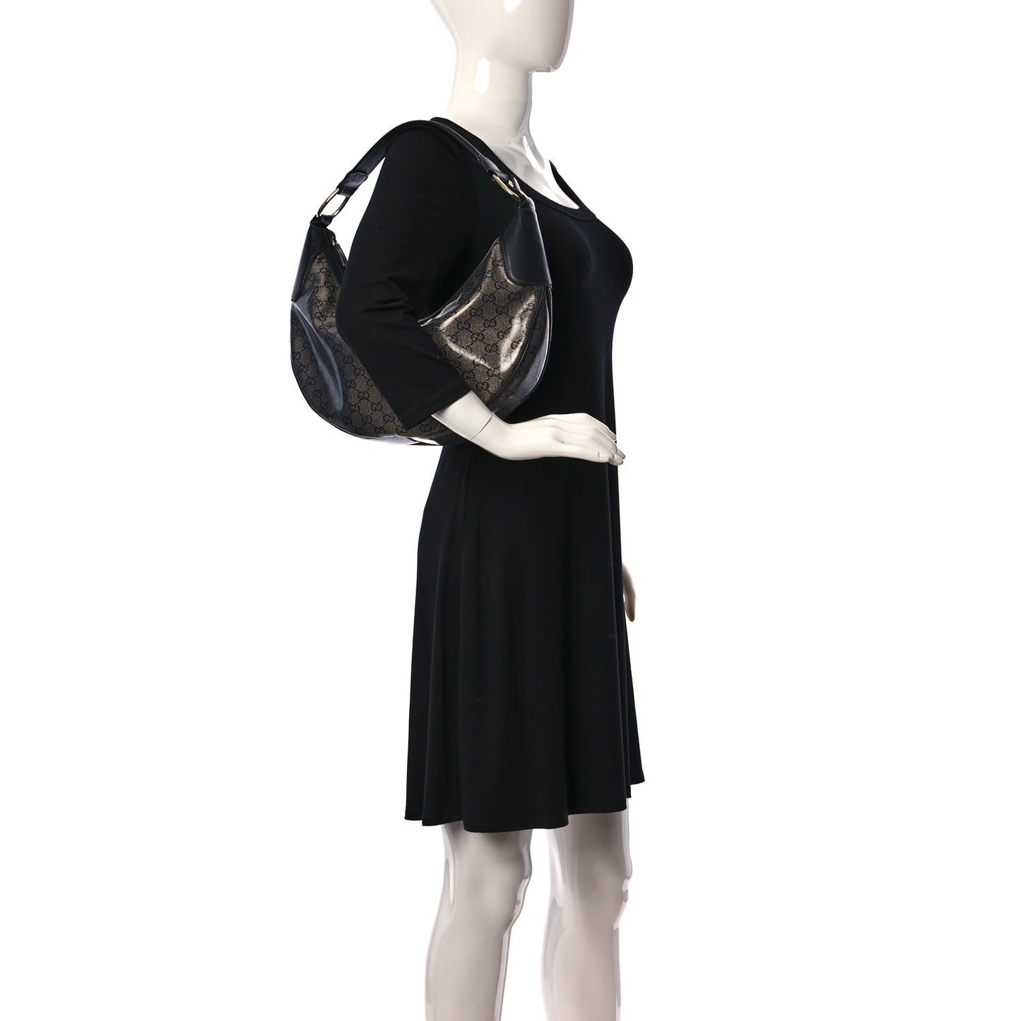 Crystal Monogram Half Moon Hobo Black