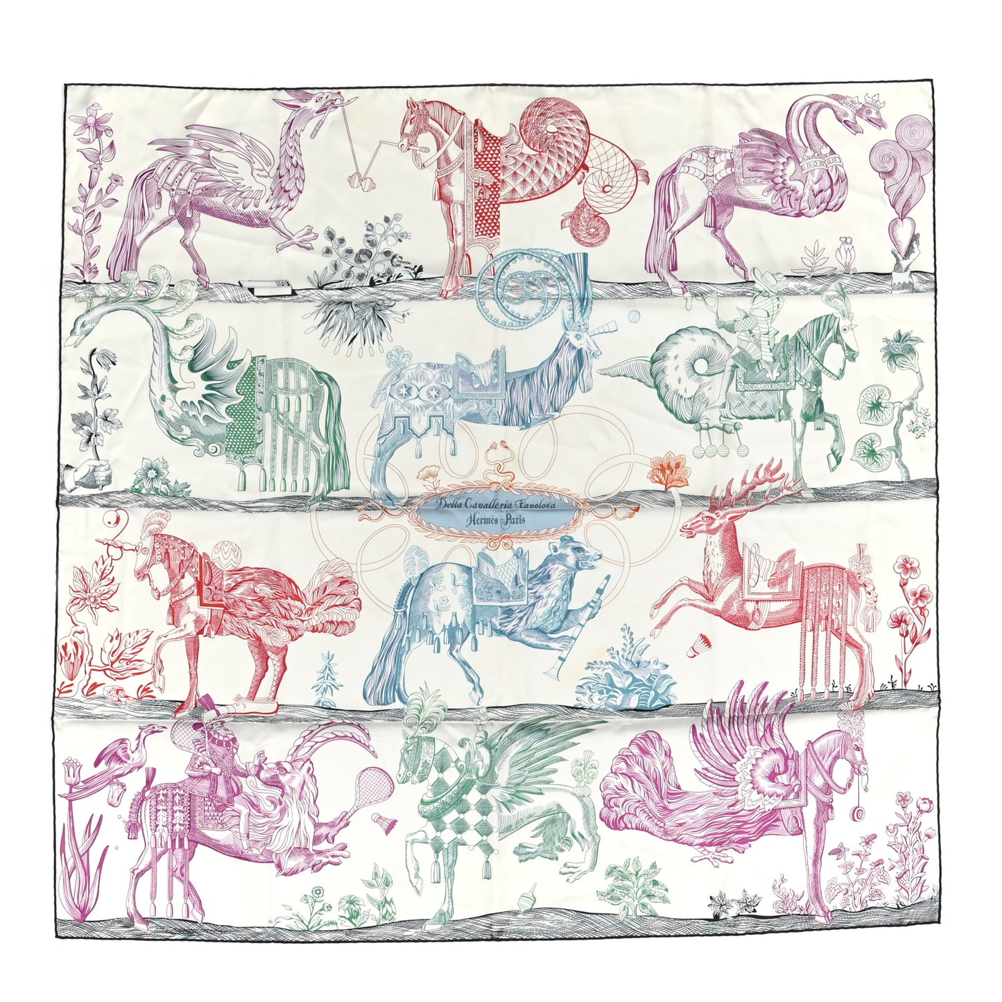 Silk Della Cavalleria Favolosa Reversible Scarf 90 Blanc Rouge Marine