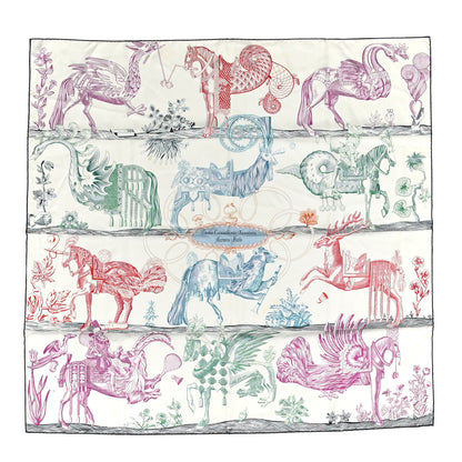 Hermes Silk Della Cavalleria Favolosa Reversible Scarf 90 Blanc Rouge Marine 1 of 7